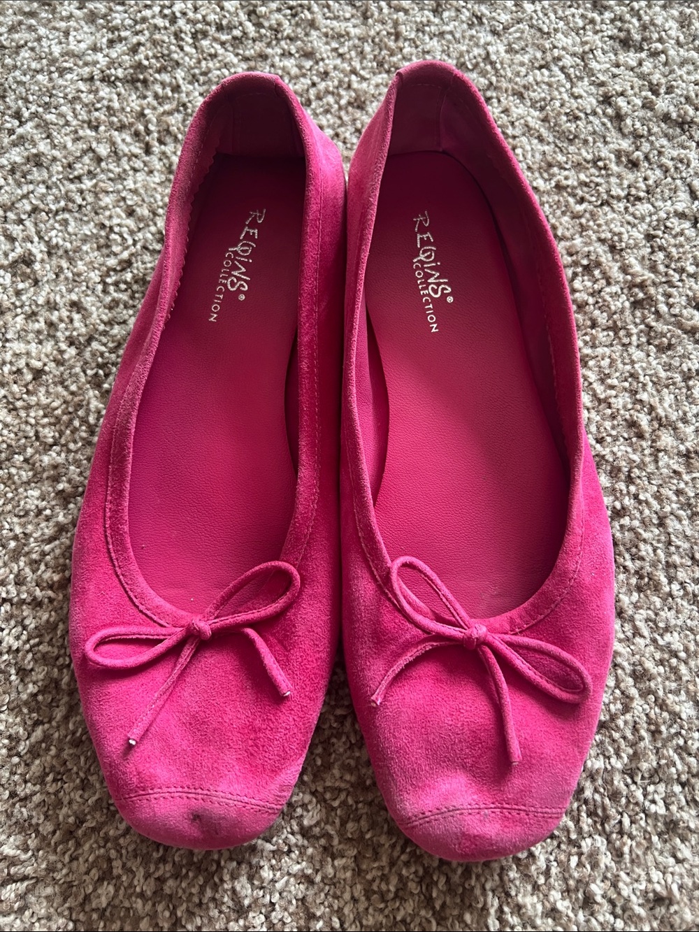 Reqins Hot Pink Suede Bow Ballet Flats